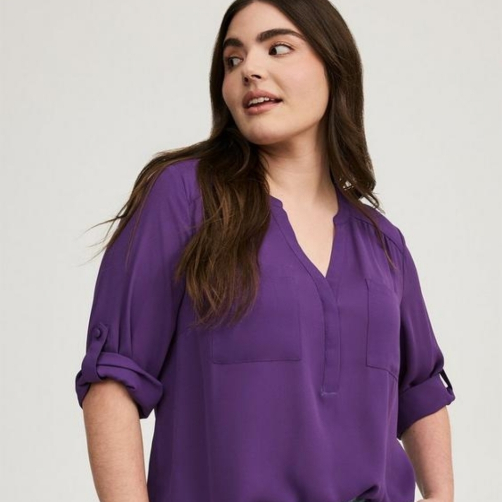 Torrid NWT Size 4 Harper Georgette 3/4 Sleeve Deep Purple Blouse